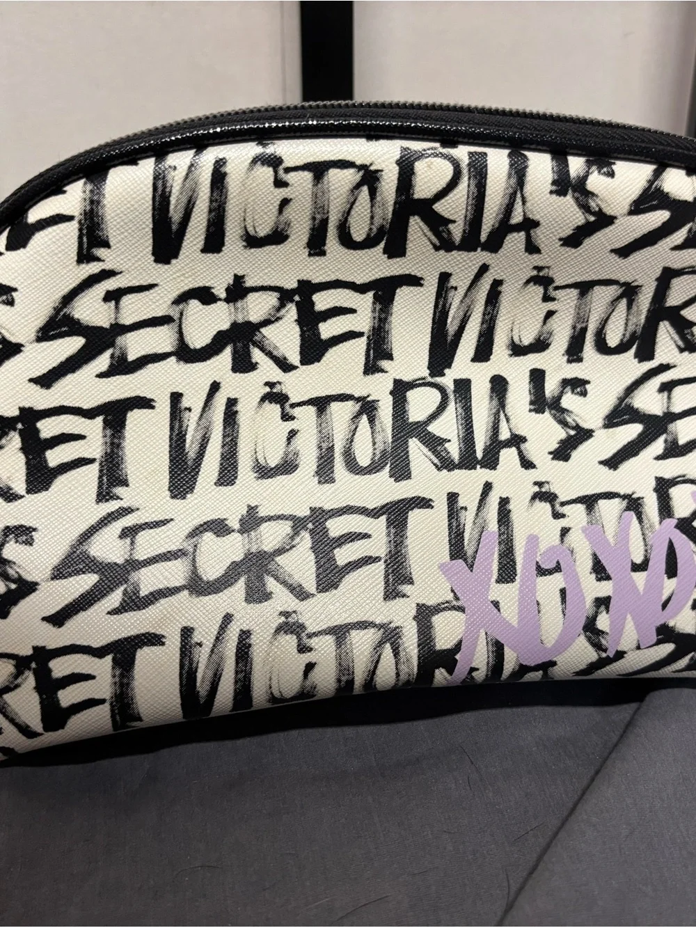 Victoria's Secret Black and White Graffiti Logo Cosmetic Bag